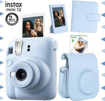 Instax mini 12 Mavi Fotoğraf Makinesi-10'lu Film-Çerçeve-Kare Albüm ve Deri Kılıf Seti