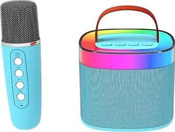 Doppler Diamond Turkuaz Ledli Bluetooth Hoparlör Özellikli Mikrofonlu Mini Karaoke Seti