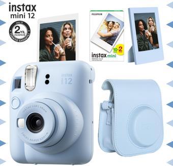 Instax mini 12 Mavi Fotoğraf Makinesi-20'li Film-Çerçeve ve Deri Kılıf Seti