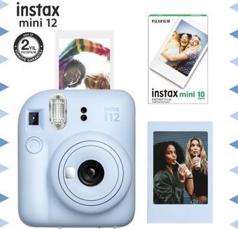 Instax mini 12 Mavi Fotoğraf Makinesi-Çerçeve ve 10'lu mini Film Seti