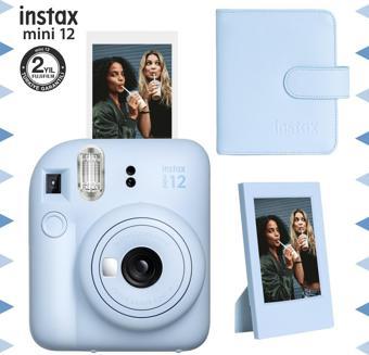 Instax mini 12 Mavi Fotoğraf Makinesi-Çerçeve ve 64'lü Kare Albüm Seti