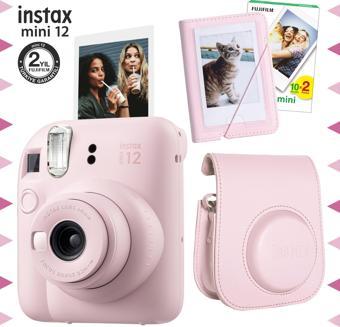 Instax mini 12 Pembe Fotoğraf Makinesi-20'lu Film-Mini Albüm ve Deri Kılıf Seti