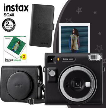 Instax SQ40 Siyah Fotoğraf Makinesi 20li Kare Film Deri Kılıf ve Siyah Albüm