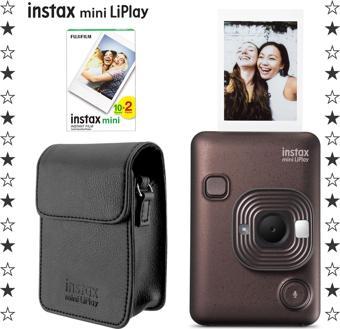 Instax mini LiPlay Hybrid Deep Bronze Fotoğraf Makinesi 20'li Film ve Deri Kılıf Hediye Seti