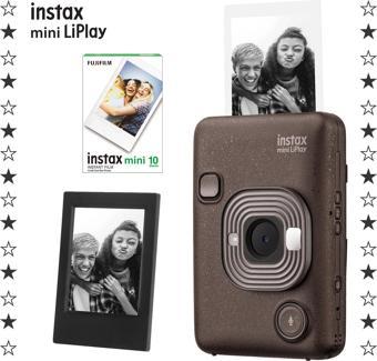 Instax mini LiPlay Hybrid Deep Bronze Fotoğraf Makinesi-10'lu Film ve Çerçeve Hediye Seti