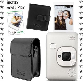 Instax mini LiPlay Hybrid Misty White Fotoğraf Makinesi 10'lu Film Albüm ve Deri Kılıf Hediye Seti