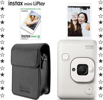 Instax mini LiPlay Hybrid Misty White Fotoğraf Makinesi 10'lu Film ve Deri Kılıf Hediye Seti