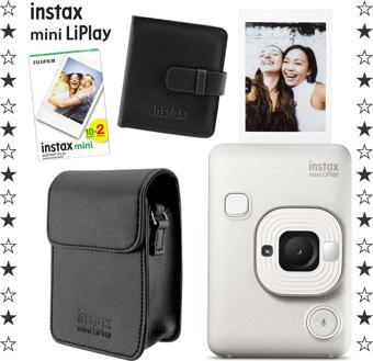 Instax mini LiPlay Hybrid Misty White Fotoğraf Makinesi 20'li Film Albüm ve Deri Kılıf Hediye Seti