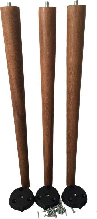 3 Adet Ceviz Vernikli Konik Ahşap Masa Ayağı 60 cm Açılı Aparat ve Montaj Vidası Dahil Kayın Ağacı