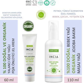 INCIA %100 Doğal Pişik Önleyici Jel Krem 60 ml & %100 Doğal Bebek Yağı Organik Masaj Yağı 110 ml Set