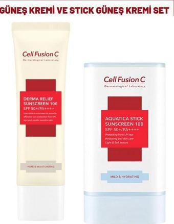 Cell Fusion C Derma Relief 100 Spf 50 /pa Çocuklar Ve Yetişkinler Için Güneş Kremi ve Aquatıca Stick Güneş Kremi 19 G