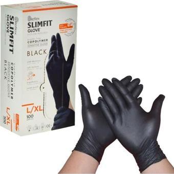 Reflex Slımfıt Glove Pudrasız Tek Kullanımlık Gıdaya Uygun Siyah L / Xl Beden Eldiven 100'lü Paket 20 Kutu