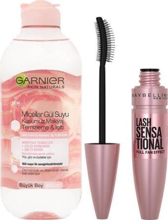 Garnier Micellar Gül Suyu Makyaj Temizleme-Işıltı+Maybelline Lash Sensational Intense Black Mascara