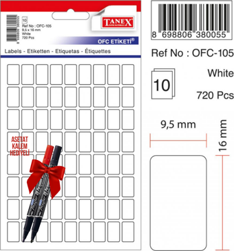 Tanex OFC-105 9x16 Mm Beyaz Ofis Etiketi 10 sayfa 2'li Asetat Kalem Hediyeli