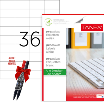 Tanex Tw-2035 52x33 mm Laser Etiket 100 Tabaka 2'li Asetat Kalem Hediyeli