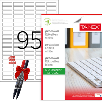 Tanex Tw-2095 30x12 mm Laser Etiket 100 Tabaka 2'li Asetat Kalem Hediyeli