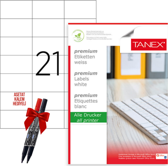 Tanex Tw-2124 70x42 mm Laser Etiket 100 Tabaka 2'li Asetat Kalem Hediyeli