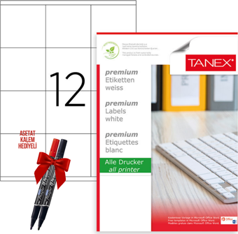 Tanex Tw-2312 70x70 mm Laser Etiket 100 Tabaka 2'li Asetat Kalem Hediyeli