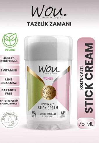 WOU Worl Of Unique Stick Krem, Koltuk Altı Terleme Önleyici 48 Saat Etkin Koruma Vegan, Women