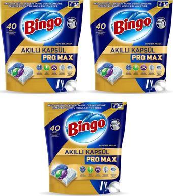 Bingo Akıllı Kapsül Pro Max Bulaşık Makinesi Tableti 40'lı x 3 Adet (120 Kapsül)