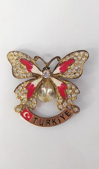 Magnet Metal Kelebek Swaroski Taşlı Buzdolabı Süsü Türk Bayraklı  