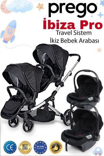 Prego 2071 Ibiza Pro Travel Ikiz Bebek Arabası Siyah Tam Set Siyah Tek Ebat