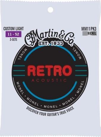 Martin Co MM11PK3 11-52 Custom Light Retro Monel Akustik Gitar Teli 3 Pack