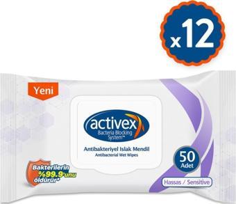 Activex Antibakteriyel Islak Mendil Hassas 50'li 12 Adet