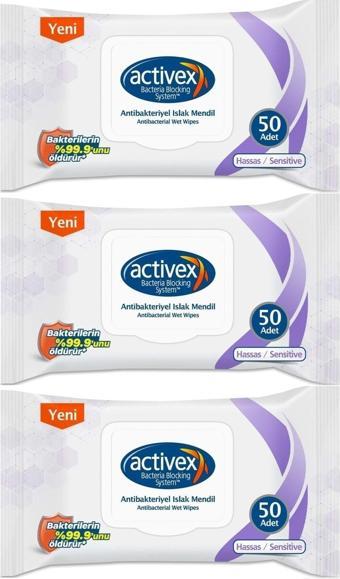 Activex Antibakteriyel Islak Mendil Hassas 50'li 3 Adet