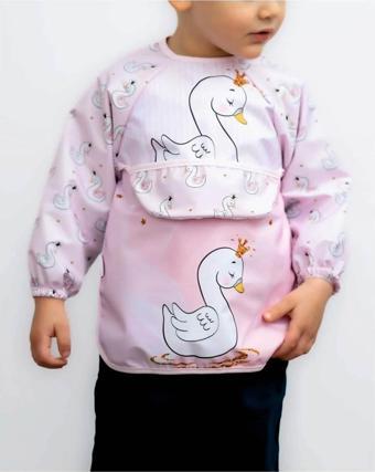 diamondstar Kuğu Desenli Giyilebilir Kollu Unisex Kız Erkek Bebek Mama Önlüğü