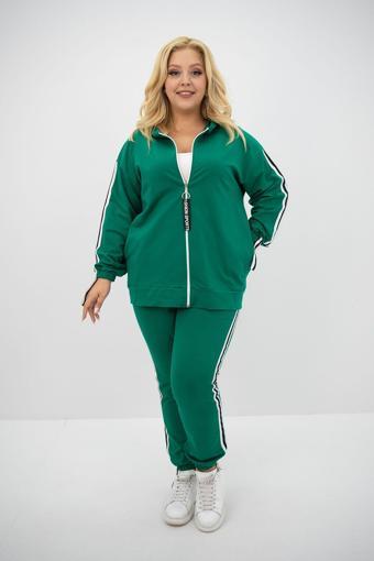 Koza Butik Kadın Büyük Beden Kapüşonlu Baskı Detaylı Eşofman Takımı 8136-25 Benetton Yeşil 2XL