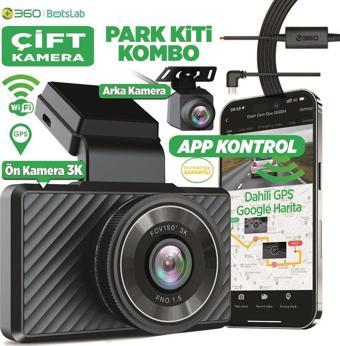 360+ Botslab G500H Pro Ön 3K QHD -Arka 1080P FHD 150° Geniş Açı Gece Görüşlü Dahili Gps Araç İçi Kamera+Park Modu Kiti