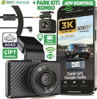 360+ Botslab G500H Pro ADAS Ön 3K QHD - Arka 1080P FHD 150° Geniş Açı WiFi+GPS Gece Görüşlü Akıllı Araç İçi Kamera +Park Modu Kiti Combo