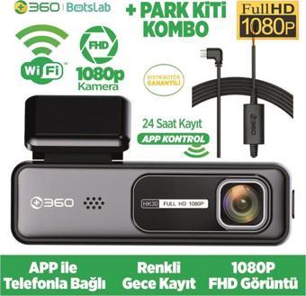 360+ Botslab HK30 WiFi 1080P 130° Geniş Açı Gece Görüşlü Akıllı Araç İçi Kamera+ Park Modu Bağlantı Kablosu Combo 