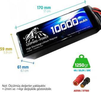 Leopard Power 10000 mAh 22.2V 6S 25C UAV & Multirotor Lityum Polimer Lipo Batarya Pil XT150 Plug