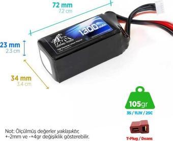 Leopard Power 1300 mAh 11.1V 3S 25C Lityum Polimer Lipo Batarya Pil T Plug