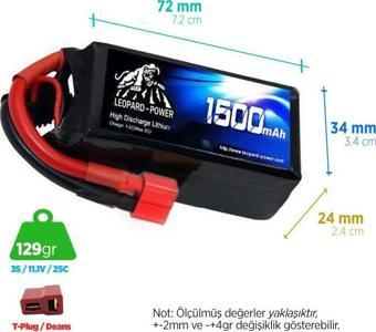 Leopard Power 1500 mAh 11.1V 3S 25C Lityum Polimer Lipo Batarya Pil T Plug