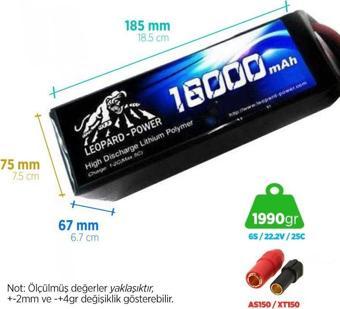 Leopard Power 16000 mAh 22.2V 6S 25C UAV & Multirotor Lityum Polimer Lipo Batarya Pil XT150 Plug