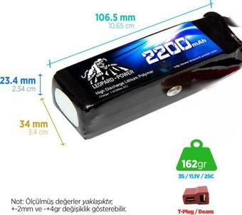 Leopard Power 2200 mAh 11.1V 3S 25C Lityum Polimer Lipo Batarya Pil T Plug