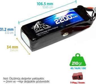 Leopard Power 2200 mAh 14.8V 4S 25C Lityum Polimer Lipo Batarya Pil T Plug