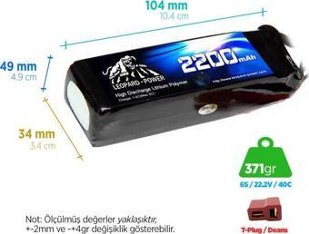 Leopard Power 2200 mAh 22.2V 6S 40C Lityum Polimer Lipo Batarya Pil T Plug