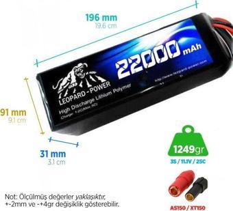 Leopard Power 22000 mAh 11.1V 3S 25C UAV & Multirotor Lityum Polimer Lipo Batarya Pil