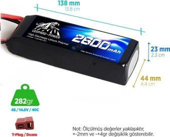 Leopard Power 2600 mAh 14.8V 4S 40C Lityum Polimer Lipo Batarya Pil T Plug