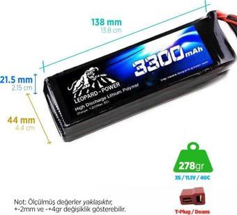 Leopard Power 3300 mAh 11.1V 3S 40C Lityum Polimer Lipo Batarya Pil T Plug