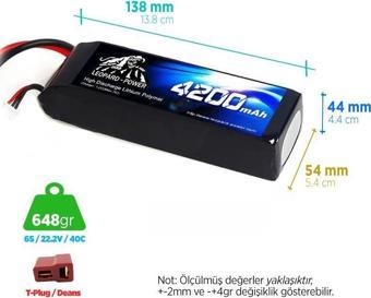 Leopard Power 4200 mAh 22.2V 6S 40C Lityum Polimer Lipo Batarya Pil T Plug