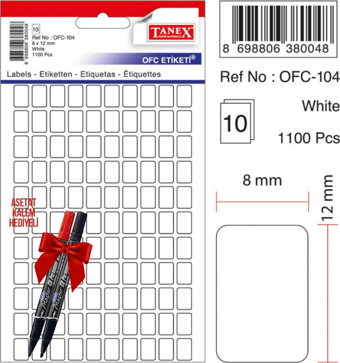 Tanex OFC-104 8x12 Mm Beyaz Ofis Etiketi 10 sayfa 2'li Asetat Kalem Hediyeli