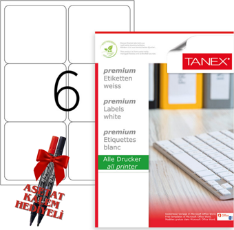 Tanex Tw-2006 99x93 mm Laser Etiket 100 Tabaka 2'li Asetat Kalem Hediyeli