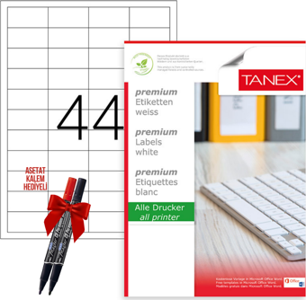 Tanex Tw-2044 48x25 mm Laser Etiket 100 Tabaka 2'li Asetat Kalem Hediyeli