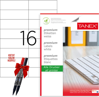 Tanex Tw-2105 105x37 mm Laser Etiket 100 Tabaka 2'li Asetat Kalem Hediyeli