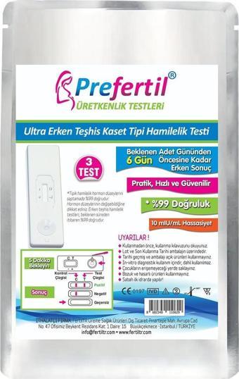 Prefertil Ultra Erken Kaset Gebelik/Hamilelik Testi - [ 1 Kutu = 3 Test ]